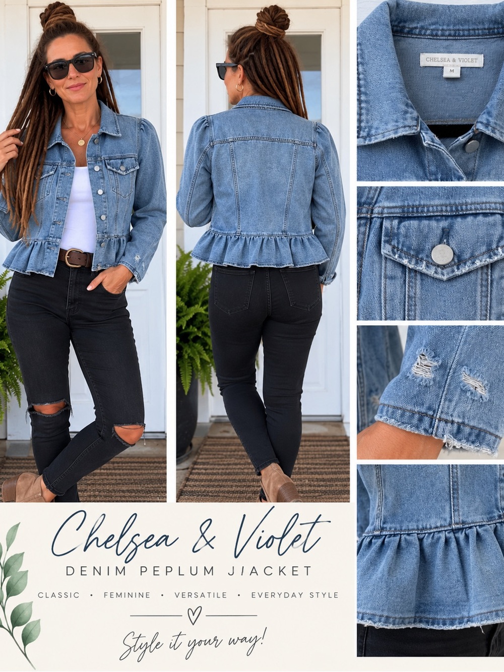 Chelsea & Violet Light Blue Denim Peplum Jacket